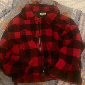 Brand New Red & Black buffalo plaid fleece jacket & inside lining is black